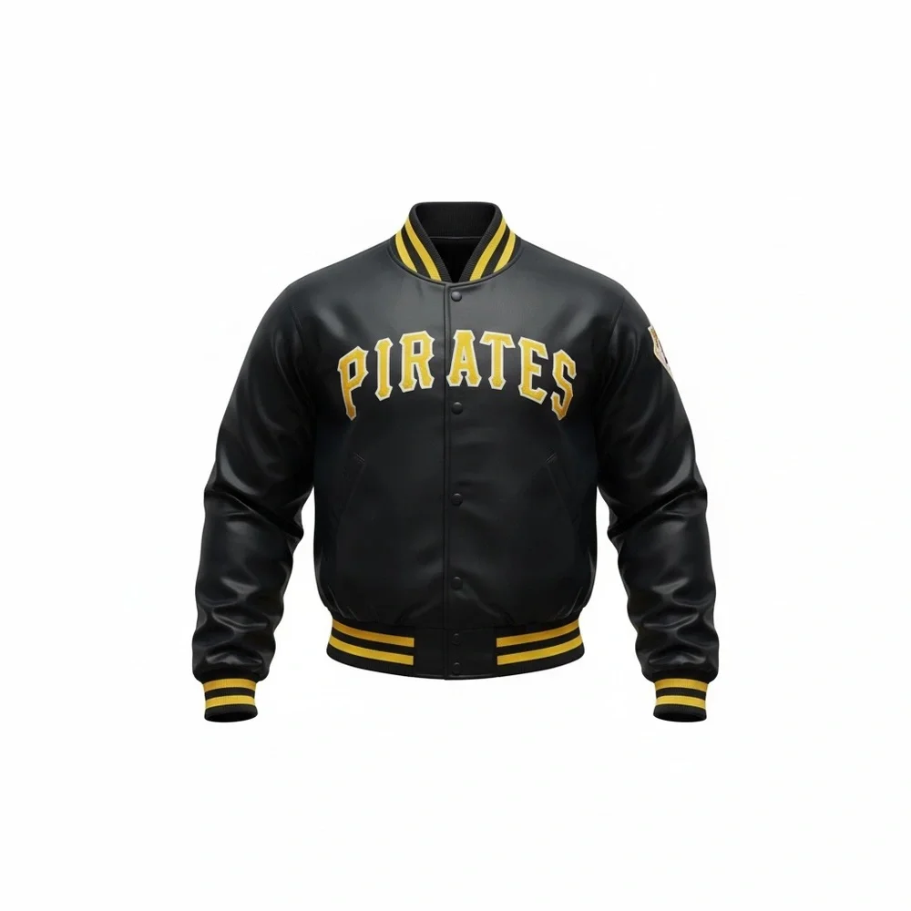 Vtg Pittsburgh Pirates Authentic Diamond Satin Black and Yellow Varsity Jacket - Picture 6 of 17